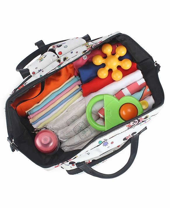 Babyhug Disney Mickey & Friends Classic Charm Smart Diaper Backpack - Off-White| Adjustable Shoulder Strap| Insulated Bottle Pouches| Smart Bottom Zipper| Wipes Dispenser| Wide Fish-mouth Opening