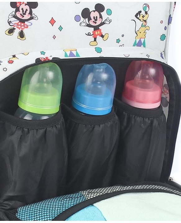 Babyhug Disney Mickey & Friends Classic Charm Smart Diaper Backpack - Off-White| Adjustable Shoulder Strap| Insulated Bottle Pouches| Smart Bottom Zipper| Wipes Dispenser| Wide Fish-mouth Opening
