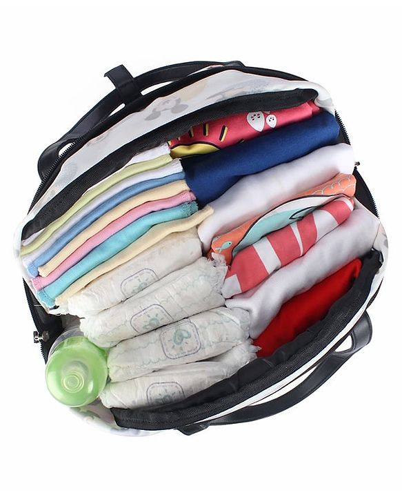 Babyhug Disney Retro Mickey Pop Smart Diaper Backpack - White| Adjustable Padded Shoulder Strap| Insulated Bottle Pouches| Wipes Dispenser| Wide opening| Anti-theft Back Pouch