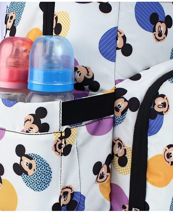 Babyhug Disney Retro Mickey Pop Smart Diaper Backpack - White| Adjustable Padded Shoulder Strap| Insulated Bottle Pouches| Wipes Dispenser| Wide opening| Anti-theft Back Pouch