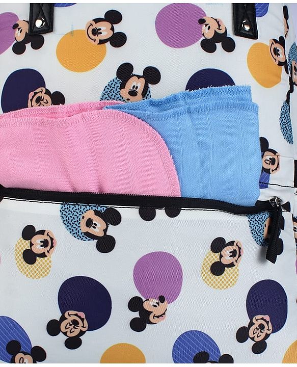 Babyhug Disney Retro Mickey Pop Smart Diaper Backpack - White| Adjustable Padded Shoulder Strap| Insulated Bottle Pouches| Wipes Dispenser| Wide opening| Anti-theft Back Pouch