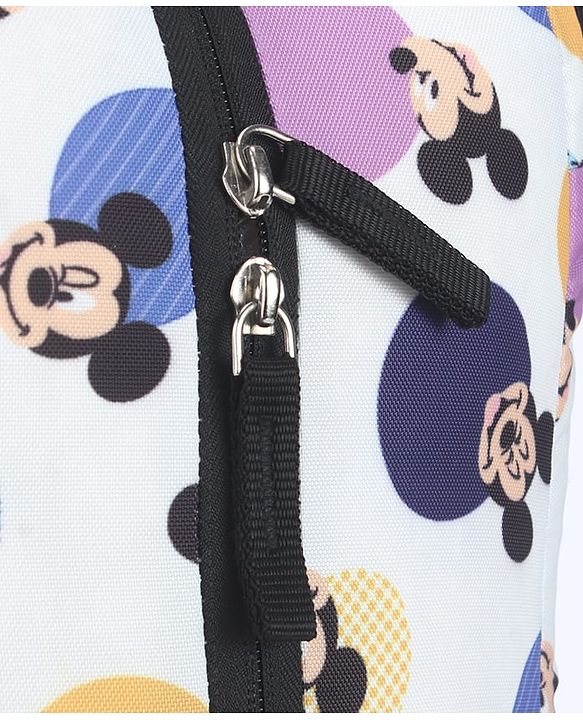 Babyhug Disney Retro Mickey Pop Smart Diaper Backpack - White| Adjustable Padded Shoulder Strap| Insulated Bottle Pouches| Wipes Dispenser| Wide opening| Anti-theft Back Pouch