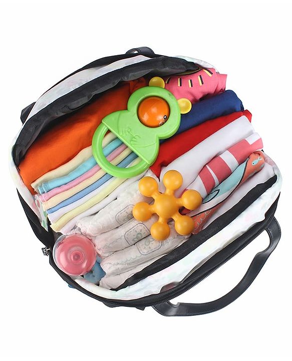 Babyhug Disney Retro Mickey Pop Smart Diaper Backpack - White| Adjustable Padded Shoulder Strap| Insulated Bottle Pouches| Wipes Dispenser| Wide opening| Anti-theft Back Pouch