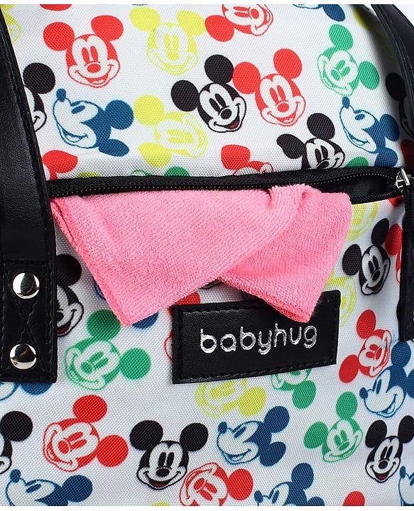 Babyhug Disney Retro Mickey Pop Smart Diaper Backpack - White| Adjustable Padded Shoulder Strap| Insulated Bottle Pouches| Wipes Dispenser| Wide opening| Anti-theft Back Pouch