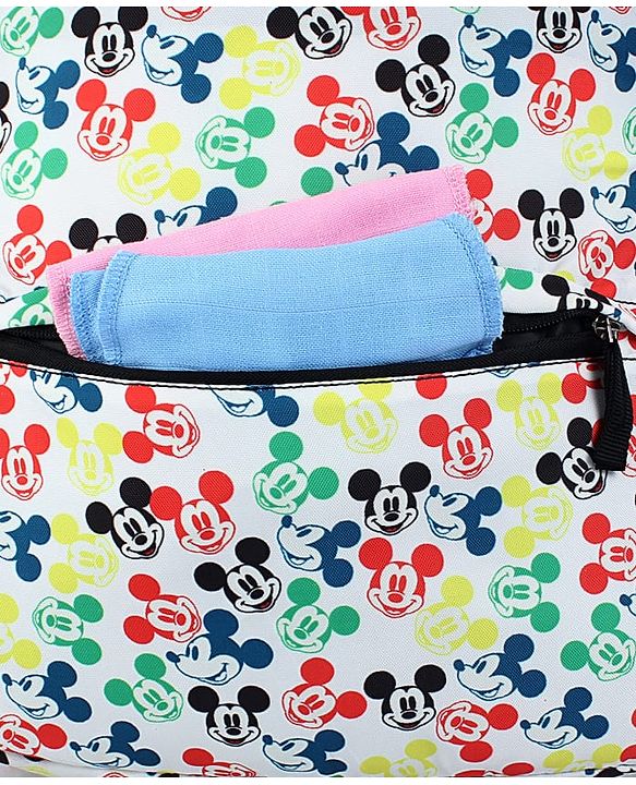 Babyhug Disney Retro Mickey Pop Smart Diaper Backpack - White| Adjustable Padded Shoulder Strap| Insulated Bottle Pouches| Wipes Dispenser| Wide opening| Anti-theft Back Pouch