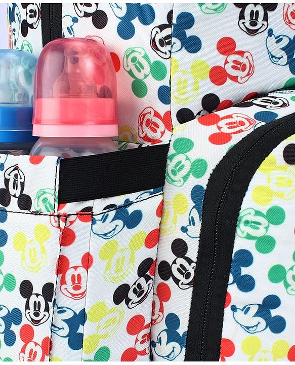 Babyhug Disney Retro Mickey Pop Smart Diaper Backpack - White| Adjustable Padded Shoulder Strap| Insulated Bottle Pouches| Wipes Dispenser| Wide opening| Anti-theft Back Pouch