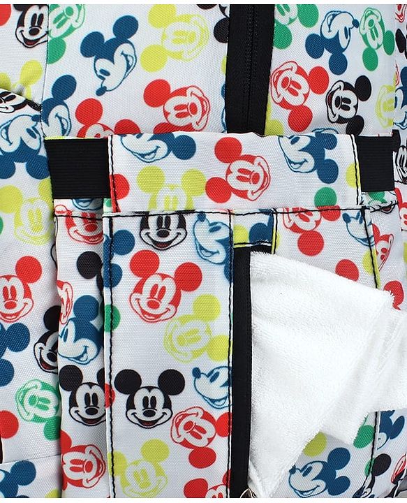 Babyhug Disney Retro Mickey Pop Smart Diaper Backpack - White| Adjustable Padded Shoulder Strap| Insulated Bottle Pouches| Wipes Dispenser| Wide opening| Anti-theft Back Pouch