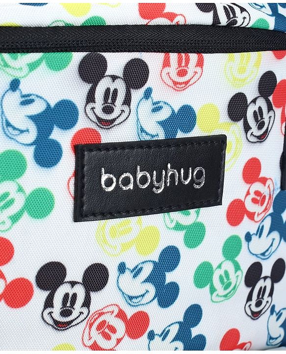 Babyhug Disney Retro Mickey Pop Smart Diaper Backpack - White| Adjustable Padded Shoulder Strap| Insulated Bottle Pouches| Wipes Dispenser| Wide opening| Anti-theft Back Pouch