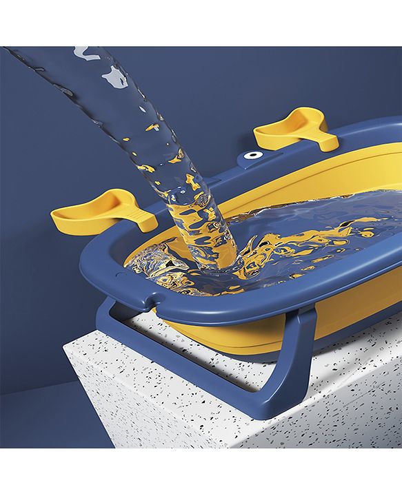Babyhug Foldable Baby Bath Tub with Drain Plug in Crab Shape - Blue