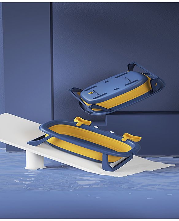 Babyhug Foldable Baby Bath Tub with Drain Plug in Crab Shape - Blue