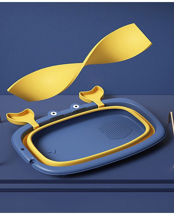 Babyhug Foldable Baby Bath Tub with Drain Plug in Crab Shape - Blue