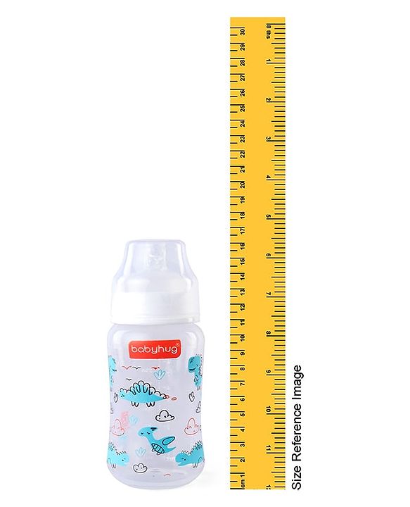 Babyhug Wide Neck Feeding Bottle with Silicone Nipple Dino Print - 250ml| Microwave and Sterilizer Safe| BPA Free| Easy to Clean & Hygienic| Measuring Scale| Anti-colic| Leak Proof