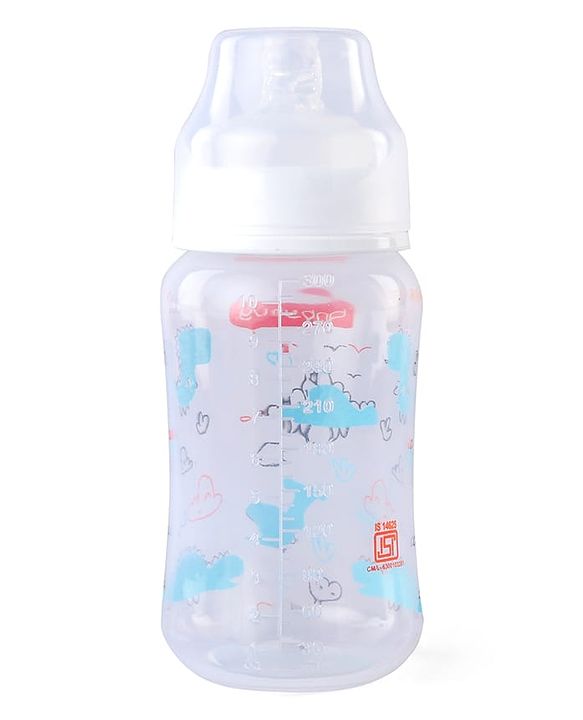 Babyhug Wide Neck Feeding Bottle with Silicone Nipple Dino Print - 250ml| Microwave and Sterilizer Safe| BPA Free| Easy to Clean & Hygienic| Measuring Scale| Anti-colic| Leak Proof