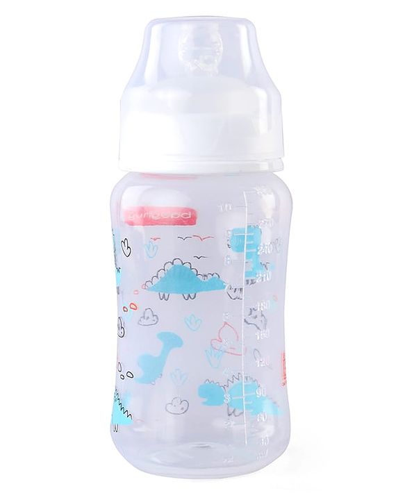 Babyhug Wide Neck Feeding Bottle with Silicone Nipple Dino Print - 250ml| Microwave and Sterilizer Safe| BPA Free| Easy to Clean & Hygienic| Measuring Scale| Anti-colic| Leak Proof