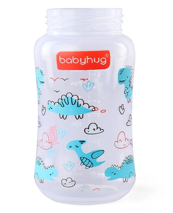 Babyhug Wide Neck Feeding Bottle with Silicone Nipple Dino Print - 250ml| Microwave and Sterilizer Safe| BPA Free| Easy to Clean & Hygienic| Measuring Scale| Anti-colic| Leak Proof