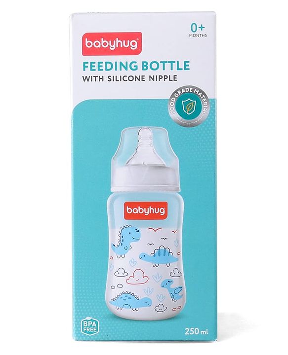 Babyhug Wide Neck Feeding Bottle with Silicone Nipple Dino Print - 250ml| Microwave and Sterilizer Safe| BPA Free| Easy to Clean & Hygienic| Measuring Scale| Anti-colic| Leak Proof