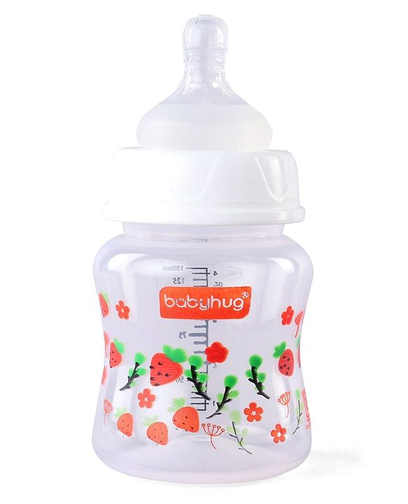 Babyhug Wide Neck Feeding Bottle with Silicone Nipple Dino Print - 250ml| Microwave and Sterilizer Safe| BPA Free| Easy to Clean & Hygienic| Measuring Scale| Anti-colic| Leak Proof