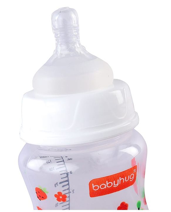 Babyhug Wide Neck Feeding Bottle with Silicone Nipple Dino Print - 250ml| Microwave and Sterilizer Safe| BPA Free| Easy to Clean & Hygienic| Measuring Scale| Anti-colic| Leak Proof