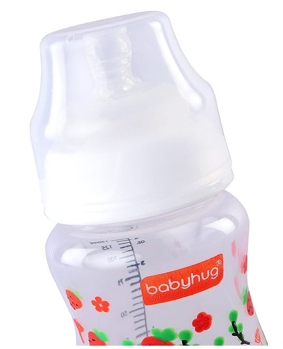 Babyhug Wide Neck Feeding Bottle with Silicone Nipple Dino Print - 250ml| Microwave and Sterilizer Safe| BPA Free| Easy to Clean & Hygienic| Measuring Scale| Anti-colic| Leak Proof