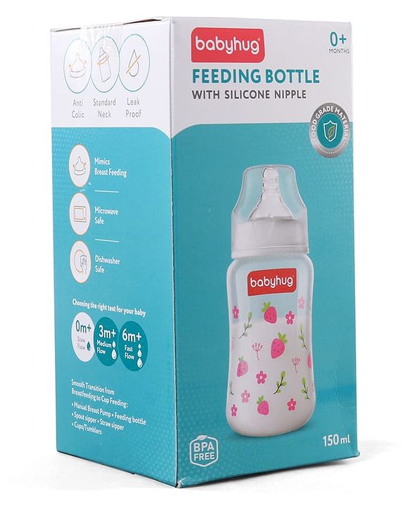 Babyhug Wide Neck Feeding Bottle with Silicone Nipple Dino Print - 250ml| Microwave and Sterilizer Safe| BPA Free| Easy to Clean & Hygienic| Measuring Scale| Anti-colic| Leak Proof