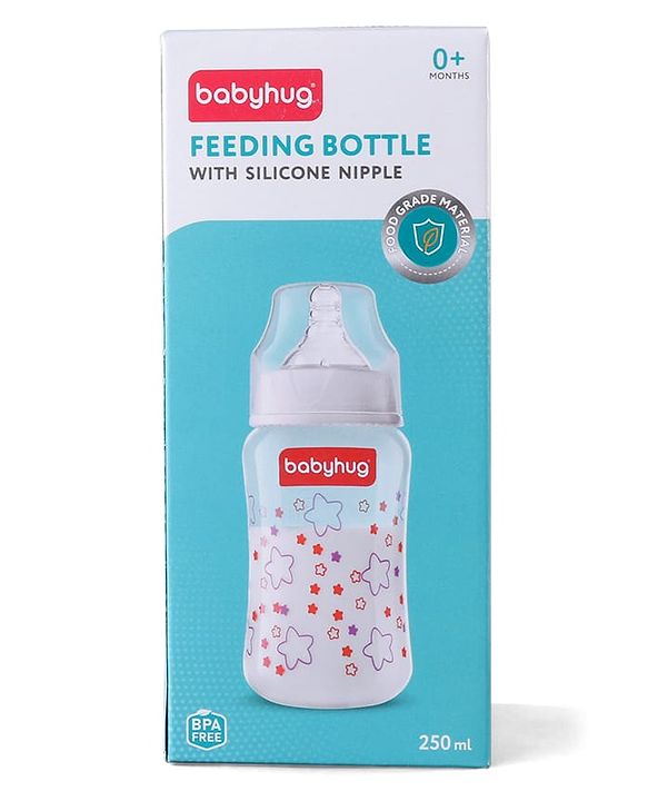 Babyhug Wide Neck Feeding Bottle with Silicone Nipple Dino Print - 250ml| Microwave and Sterilizer Safe| BPA Free| Easy to Clean & Hygienic| Measuring Scale| Anti-colic| Leak Proof