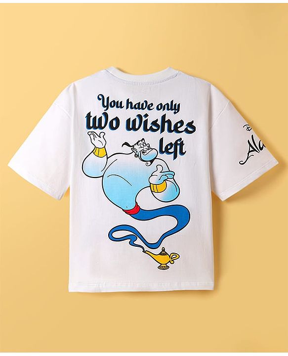 Pine Kids Disney Terry Knit Oversized Drop Shoulder Half Sleeves T-Shirt With Front And Back Aladin Graphics - White