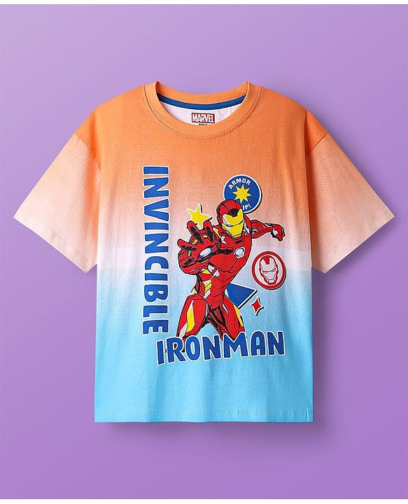 Pine Kids Marvel Single Jersey Knit Half Drop Shoulder Sleeves Oversized T-Shirts with Avengers Graphics & Stripes Pack of 3 - Blue White & Orange