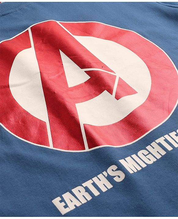 Pine Kids Marvel Single Jersey Knit Drop Shoulder Half Sleeves Oversized T-Shirt With Front & Back Avengers Graphics & Gold Foil Detailing - Blue