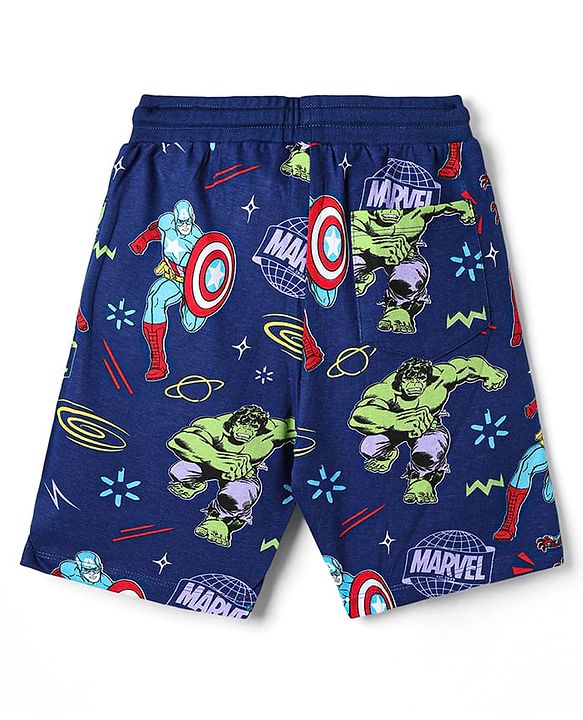 Pine Kids Marvel Single Jersey Knit Half Sleeves Co-ords Shorts Night Suit With Avengers Print - Navy Blue
