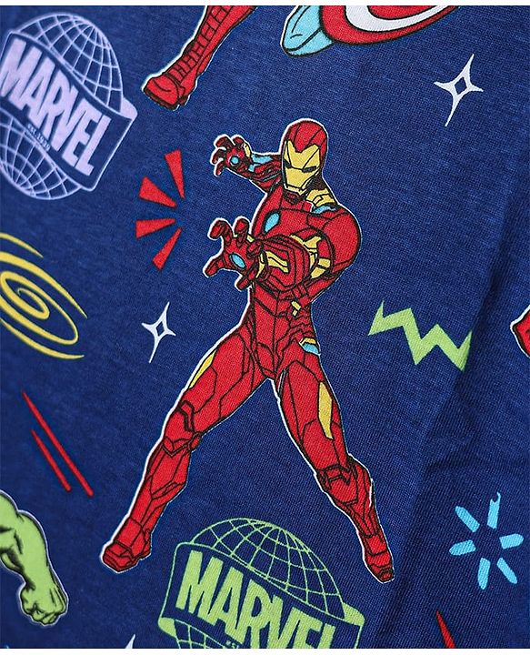 Pine Kids Marvel Single Jersey Knit Half Sleeves Co-ords Shorts Night Suit With Avengers Print - Navy Blue