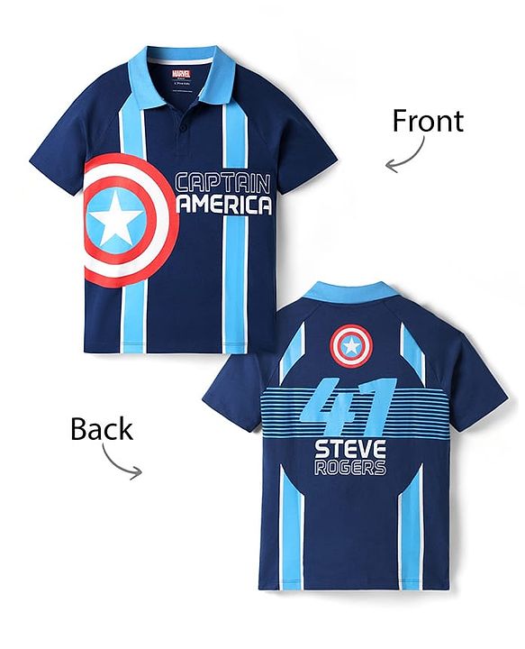 Pine Kids Marvel Terry Knit Half Sleeves Polo T-Shirt With Front And Back Avenger Iron Man Graphics - Blue