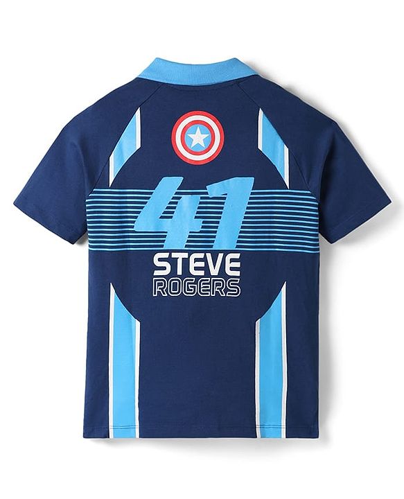 Pine Kids Marvel Terry Knit Half Sleeves Polo T-Shirt With Front And Back Avenger Iron Man Graphics - Blue