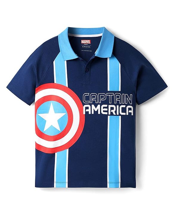 Pine Kids Marvel Terry Knit Half Sleeves Polo T-Shirt With Front And Back Avenger Iron Man Graphics - Blue