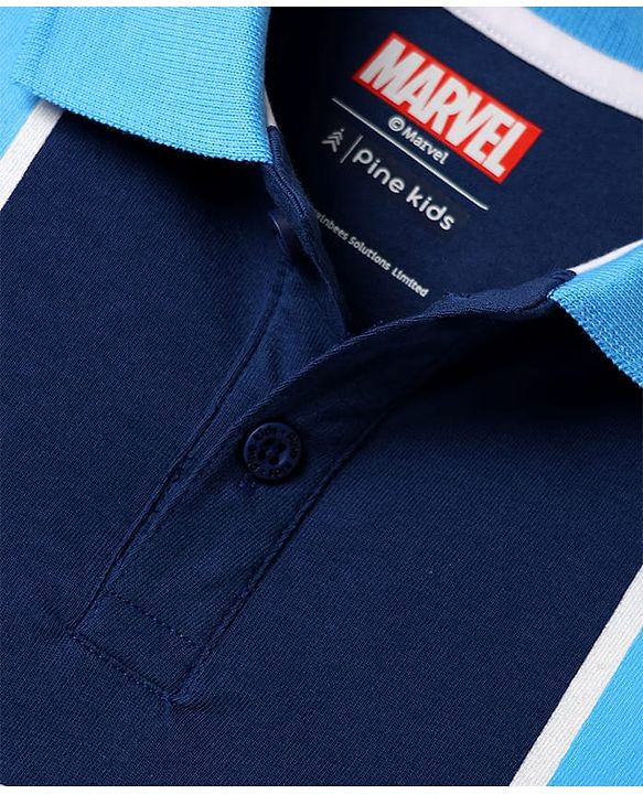 Pine Kids Marvel Terry Knit Half Sleeves Polo T-Shirt With Front And Back Avenger Iron Man Graphics - Blue
