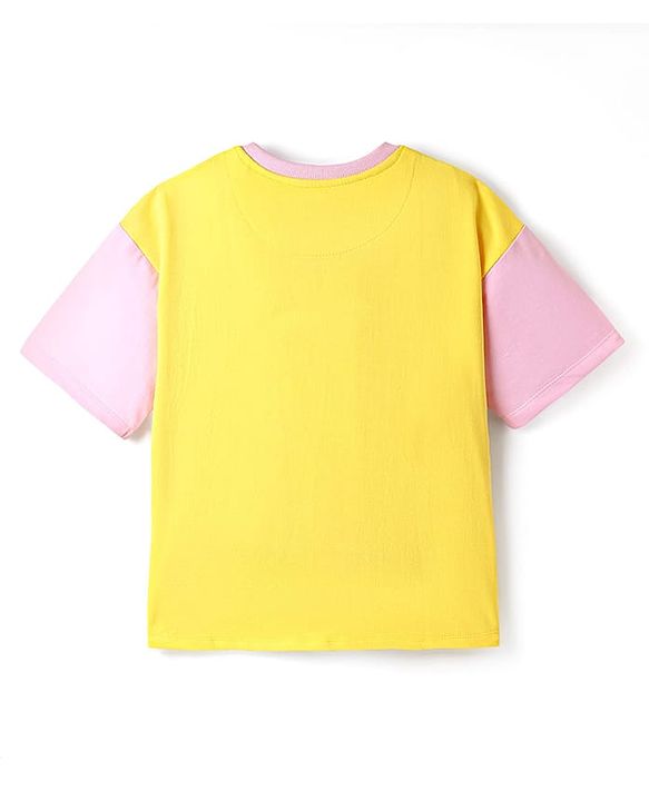 Pine Kids Disney Single Jersey Knit Half Drop Shoulder Sleeves Oversized T-Shirt with Daisy Duck Graphics - Yellow