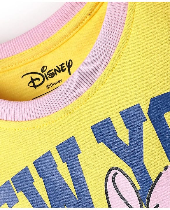 Pine Kids Disney Single Jersey Knit Half Drop Shoulder Sleeves Oversized T-Shirt with Daisy Duck Graphics - Yellow