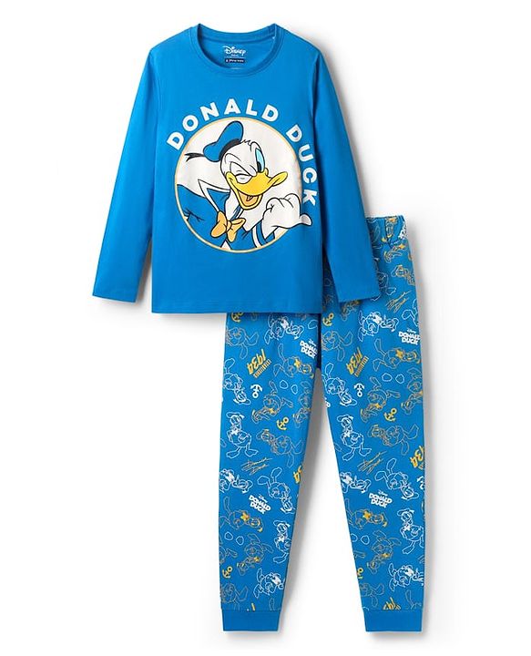Pine Kids Disney Single Jersey Knit Full Sleeves Night Suit With Donald Duck Graphics - Blue