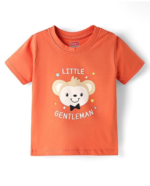 Babyhug Cotton Knit Half Sleeves Night Suit With Money Print - Orange