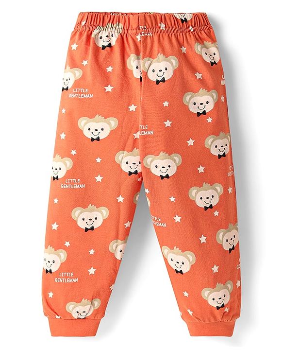 Babyhug Cotton Knit Half Sleeves Night Suit With Money Print - Orange