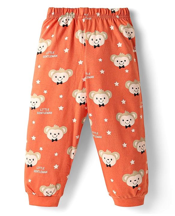 Babyhug Cotton Knit Half Sleeves Night Suit With Money Print - Orange