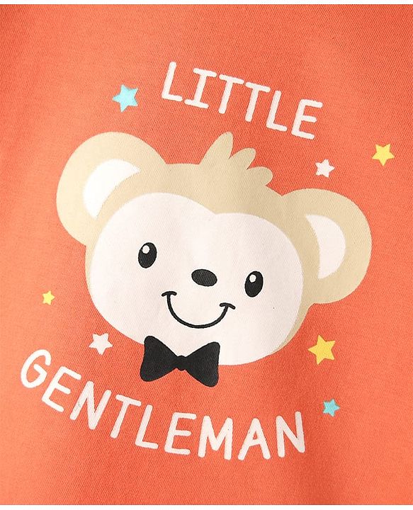 Babyhug Cotton Knit Half Sleeves Night Suit With Money Print - Orange