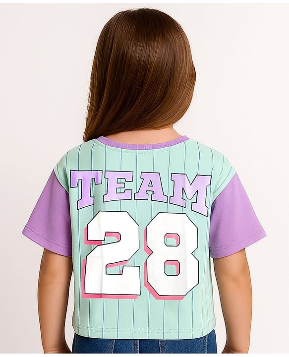 Pine Kids Disney Single Jersey Knit Oversize Drop Shoulder Half Sleeves T-Shirt With Front And Back Minnie Mouse Graphics - Aqua Blue