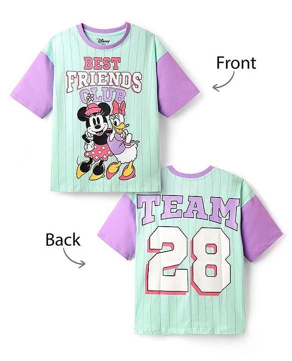 Pine Kids Disney Single Jersey Knit Oversize Drop Shoulder Half Sleeves T-Shirt With Front And Back Minnie Mouse Graphics - Aqua Blue