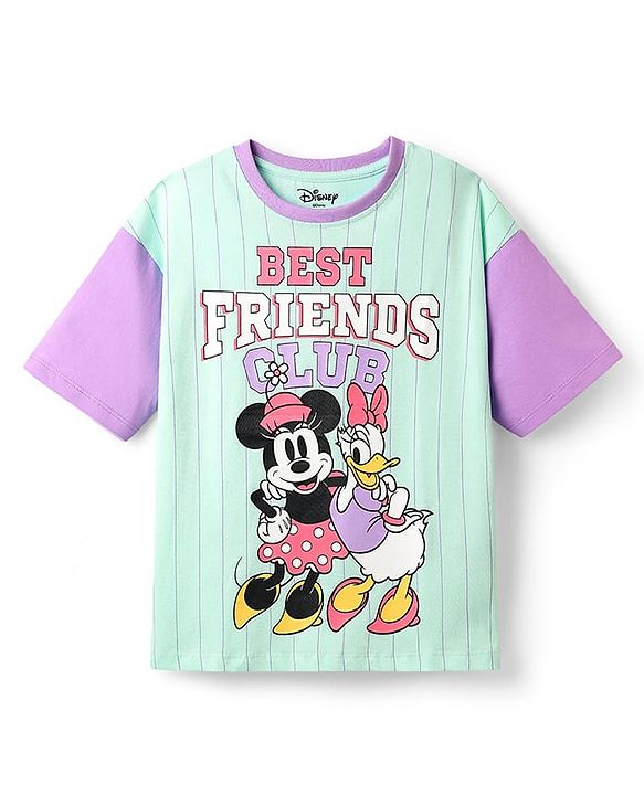 Pine Kids Disney Single Jersey Knit Oversize Drop Shoulder Half Sleeves T-Shirt With Front And Back Minnie Mouse Graphics - Aqua Blue