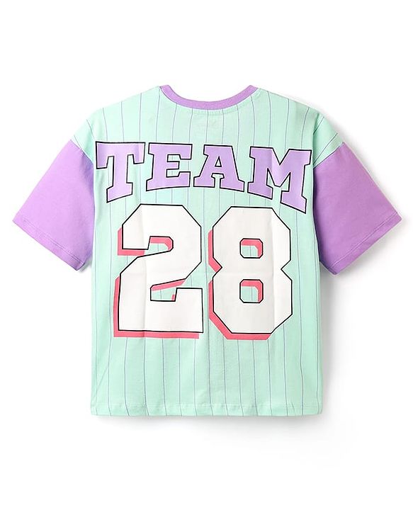 Pine Kids Disney Single Jersey Knit Oversize Drop Shoulder Half Sleeves T-Shirt With Front And Back Minnie Mouse Graphics - Aqua Blue