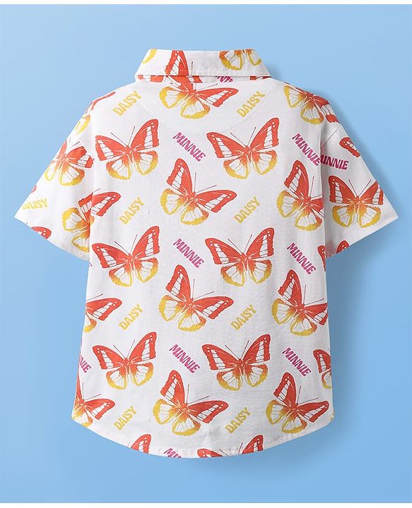 Pine Kids Disney Cotton Woven Half Sleeves Shirt with Singlet Sleeve Inner Tee & Mickey Mouse Print - White & Pink