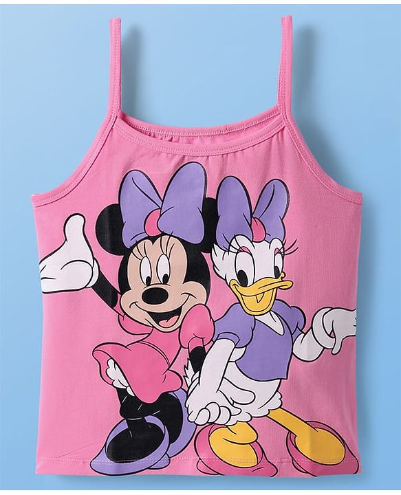 Pine Kids Disney Cotton Woven Half Sleeves Shirt with Singlet Sleeve Inner Tee & Mickey Mouse Print - White & Pink