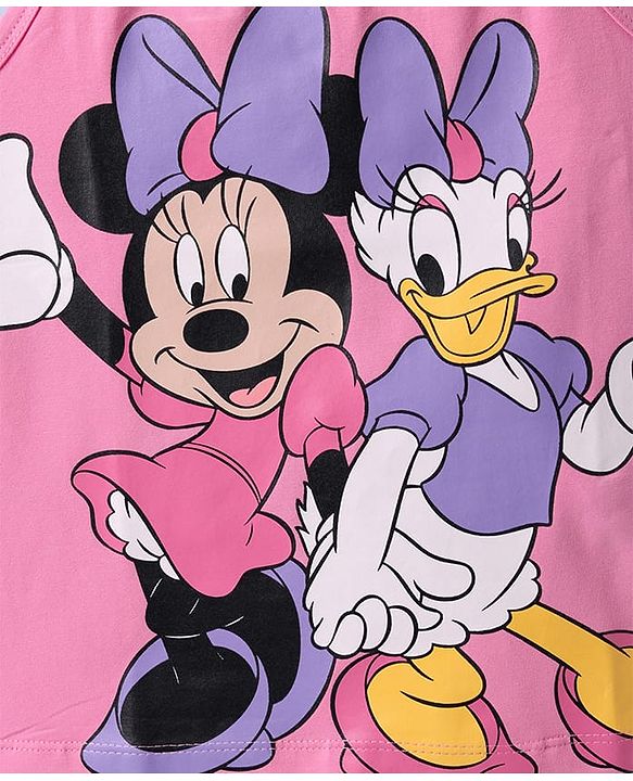 Pine Kids Disney Cotton Woven Half Sleeves Shirt with Singlet Sleeve Inner Tee & Mickey Mouse Print - White & Pink