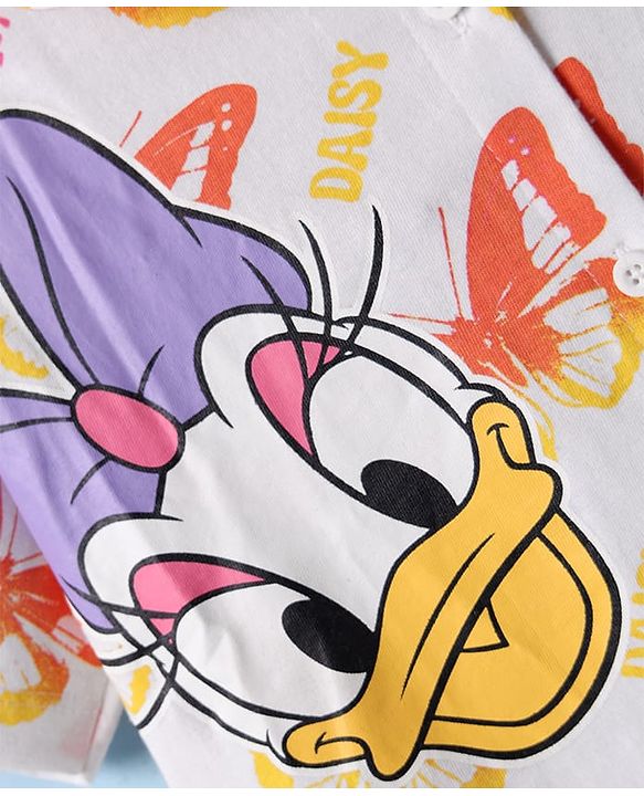 Pine Kids Disney Cotton Woven Half Sleeves Shirt with Singlet Sleeve Inner Tee & Mickey Mouse Print - White & Pink