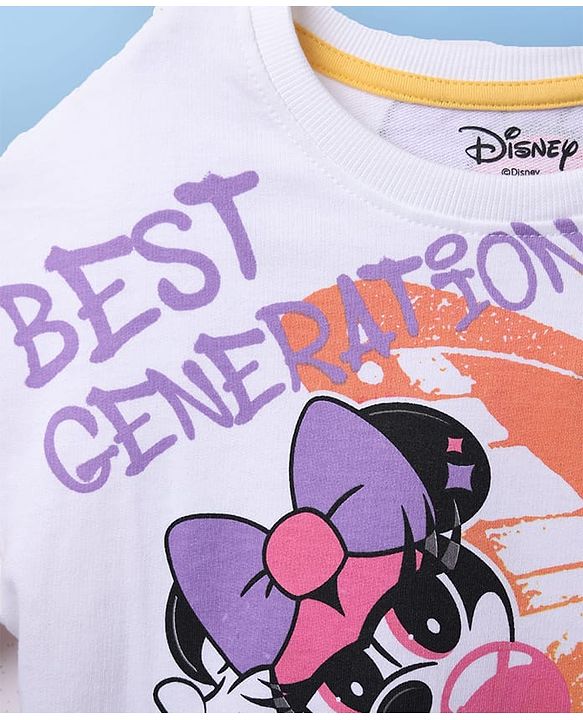 Pine Kids Disney Single Jersey Knit Half Drop Shoulder Sleeves Oversized T-Shirt with Front & Back Minnie & Friends Graphics - White